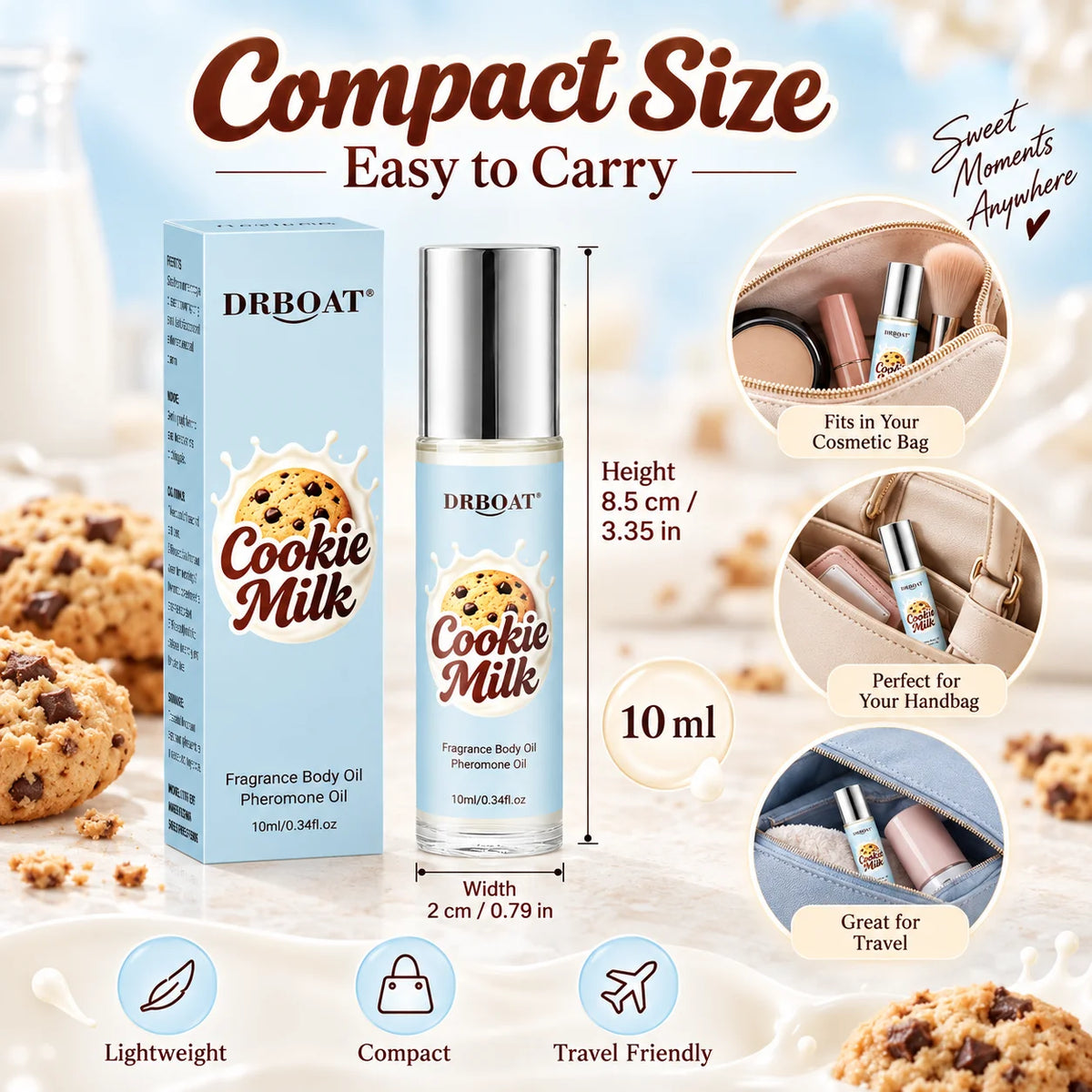 Cookie Milk Perfume Oil 10ml Roll On Long Lasting Sweet Gourmand Fragrance Body Essential Oil Portable Attar for Women
