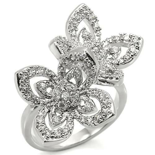 0W336 - Rhodium Brass Ring with AAA Grade CZ in Clear