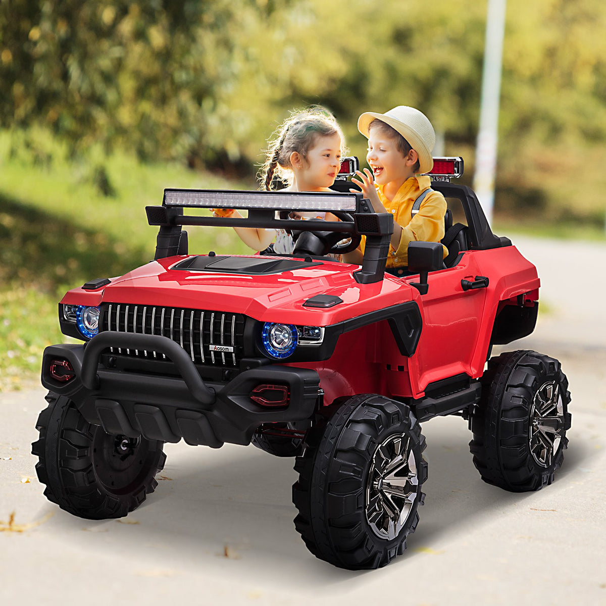 Aosom Kids 12V RC 2-Seater Ride-On Police Truck Electric Ride On Car