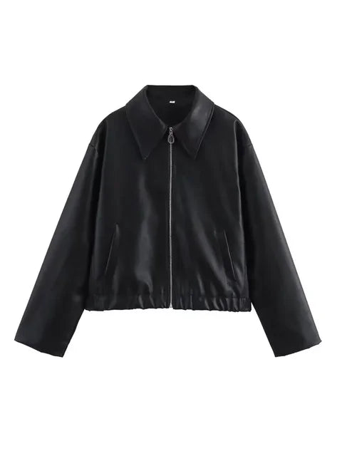 Solid Leather Jackets Elegant Luxury Women's Coat American Vintage Jacket Women Summer Basics Leather Jackets