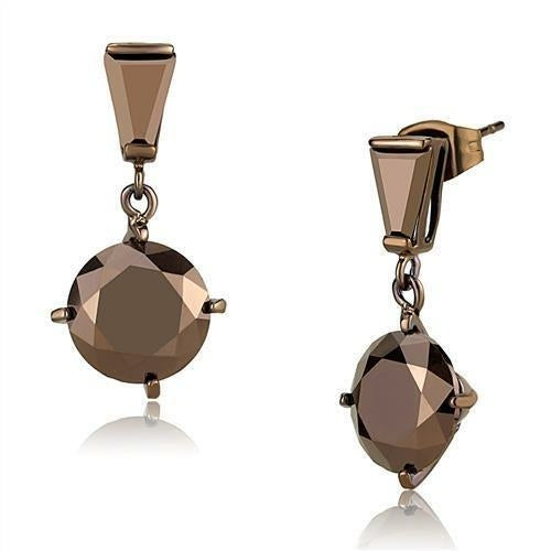 3W1133 - IP Coffee light Brass Earrings with AAA Grade CZ in Light