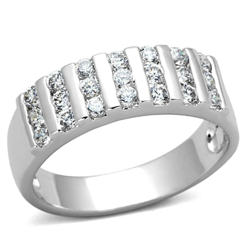 3W488 - Rhodium Brass Ring with AAA Grade CZ in Clear