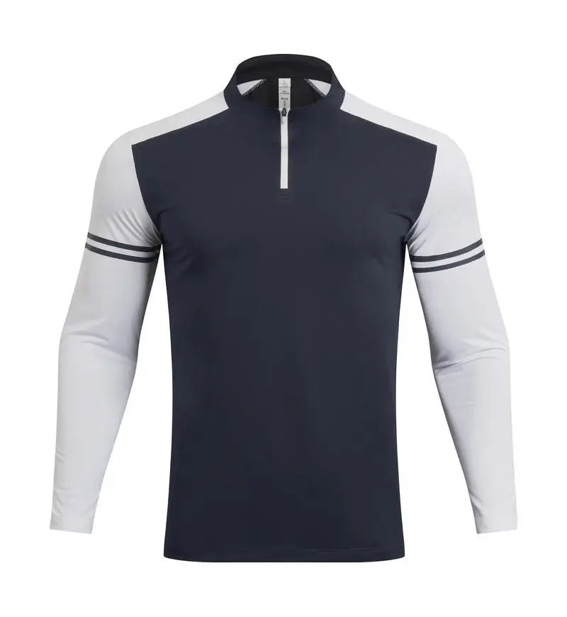 Custom DIY Long-sleeved Half-zipper T Shirt Men Elastic Training Gym Fitness Workout Sport Jersey Athletic Running Shirt Men
