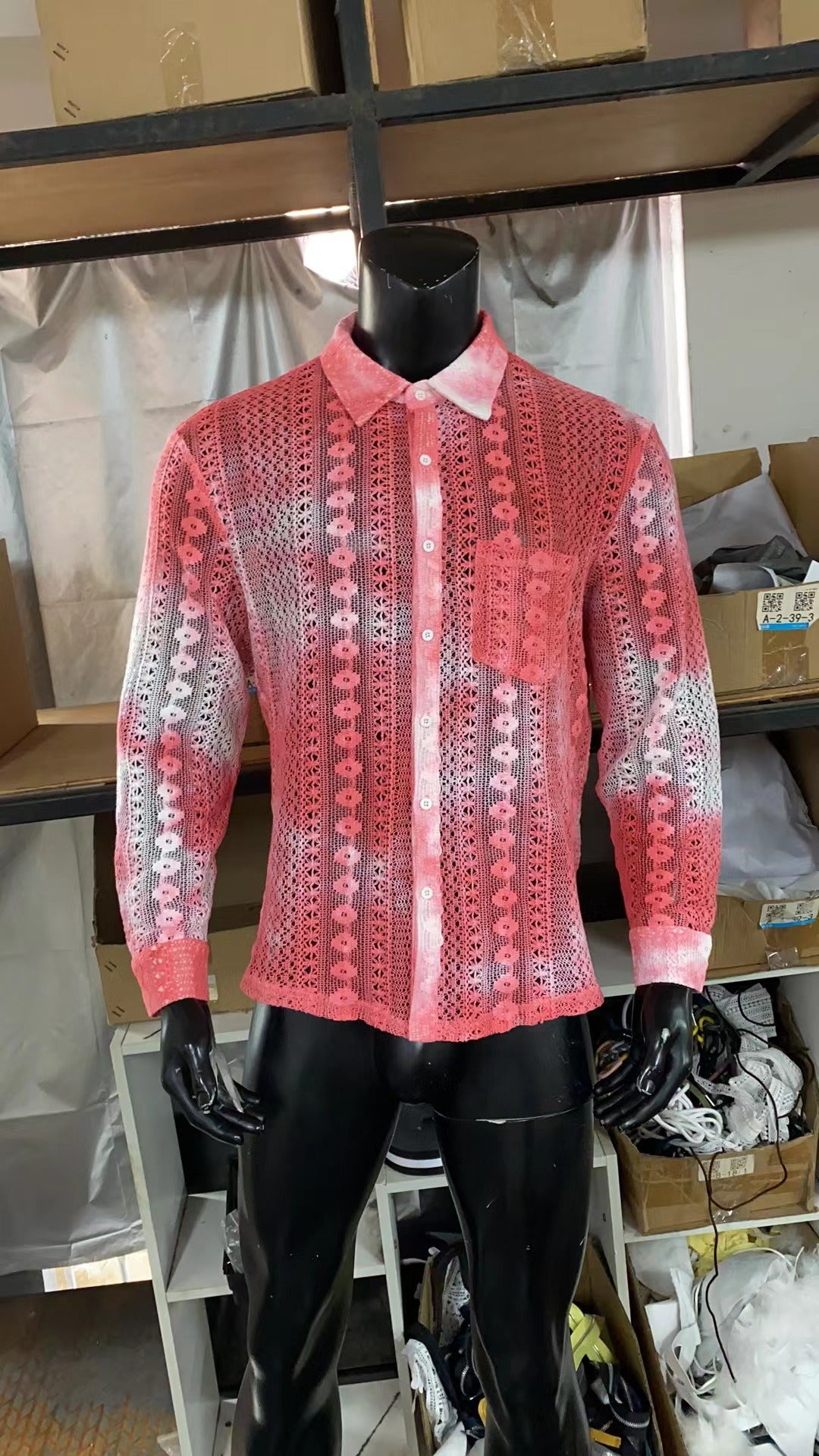 Casual Drapey Hollow Lace Shirt Men's Dress Shirt Men's Wear Summer Casual Fashion Trendy Top