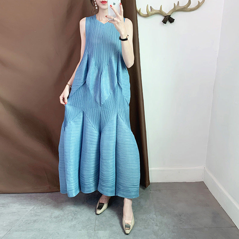 Elegant Ladies Pleated Dress Summer New Pleated Lantern Skirt Long