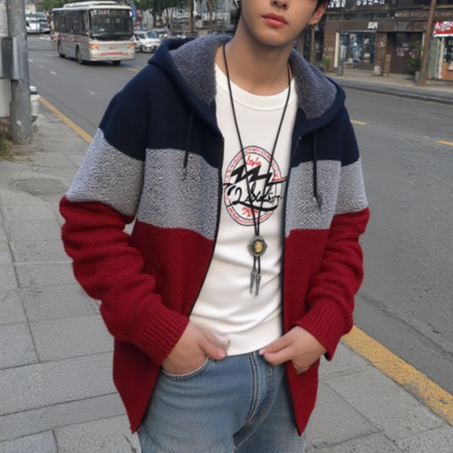 Mens Hooded Zipper Jacket Sweater Jacket
