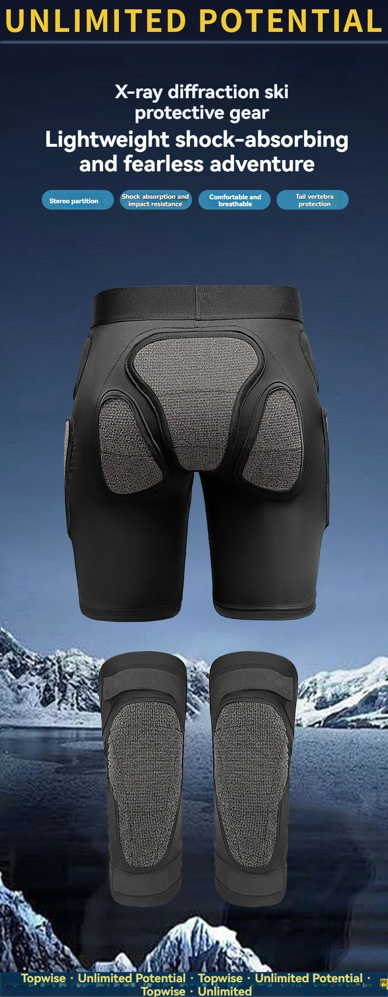 Unisex Ski Snowboarding Protective Gear Set Crash Pants Hip Knee Pads Lightweight Polyester Spandex Base Layer for Winter Sports