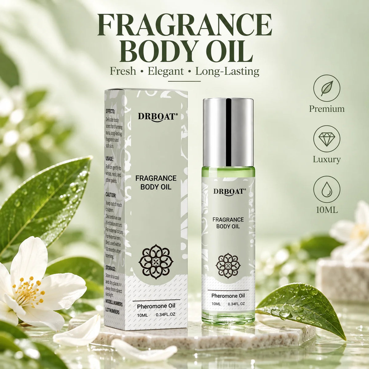 Fresh Jasmine Perfume Oil Roll On for Women, Long Lasting Floral Fragrance Body Oil with Green Pear Bergamot Cedarwood Notes