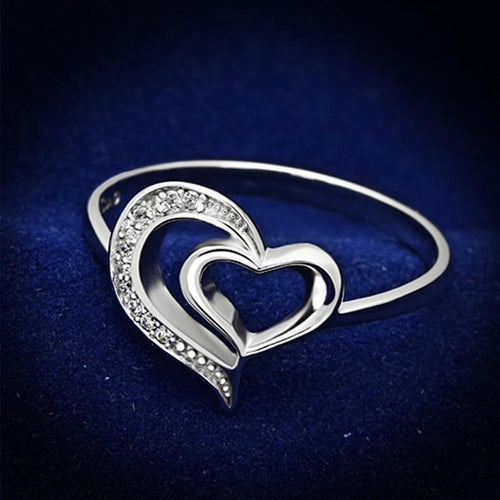 TS093 - Rhodium 925 Sterling Silver Ring with AAA Grade CZ in Clear