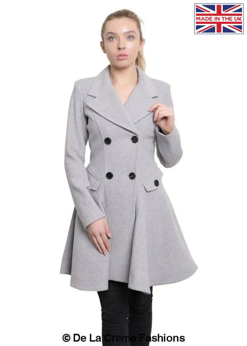 Wool Blend Fit And Flare Double Breasted Skater Coat (1102)