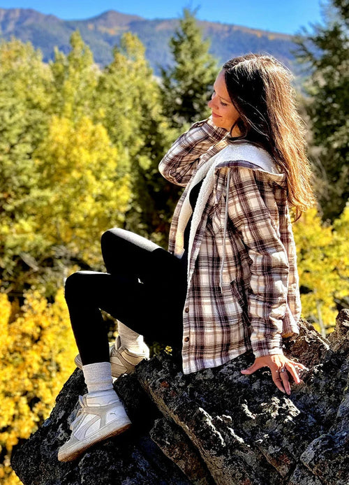 Women's Full Zip Up Quilted Lined Flannel Jacket,Snap Button Closure