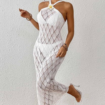 Ladies Beach Dress Women's Sexy Backless Hollow Dress Bikini Cover-Up