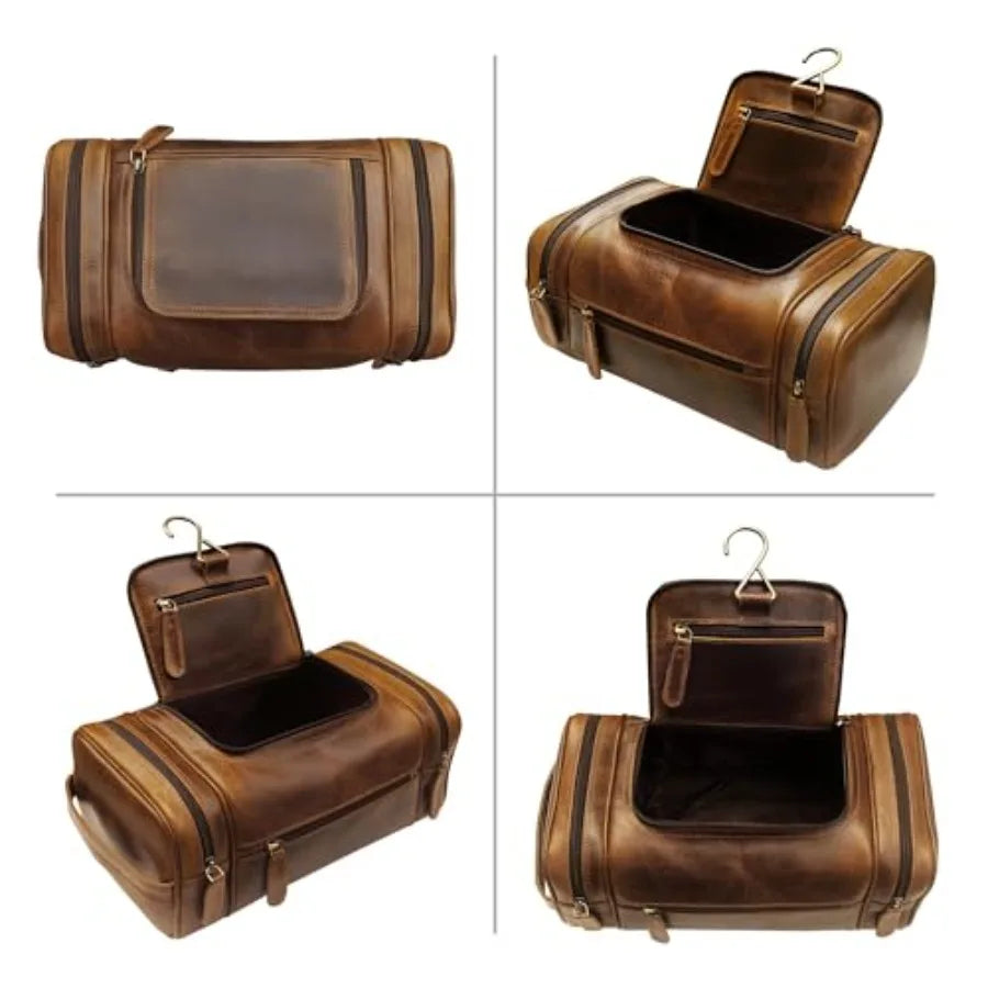 Genuine Leather Toiletry Bag for Men Mens Toiletry Bags for Traveling Waterproof Hanging Leather Dopp Kit w/Hook Extra largeToi