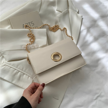 Texture Chain Western Style Ladies Bag Round Hole Small Square Bag Female Summer New Simple Hong Kong Style Messenger Bag