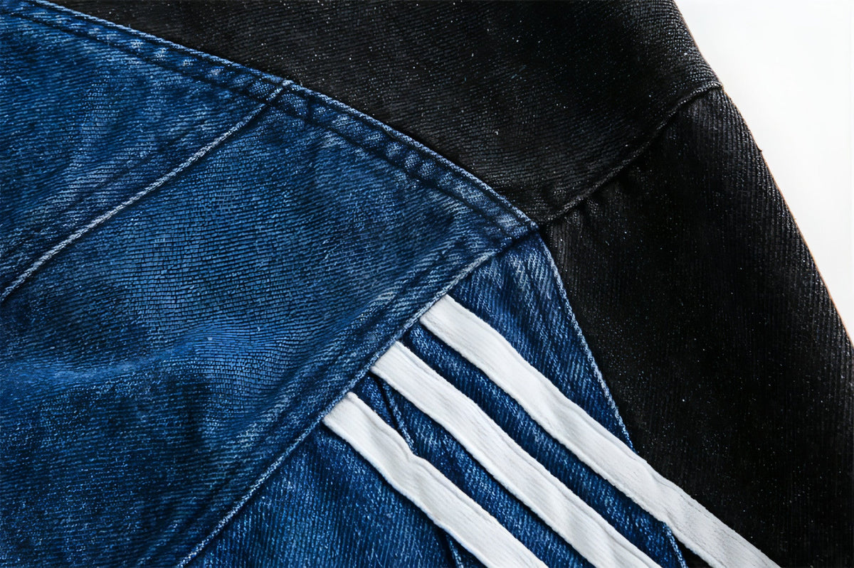 Side Stripe Stitching Loose Denim Jacket Men And Women European And