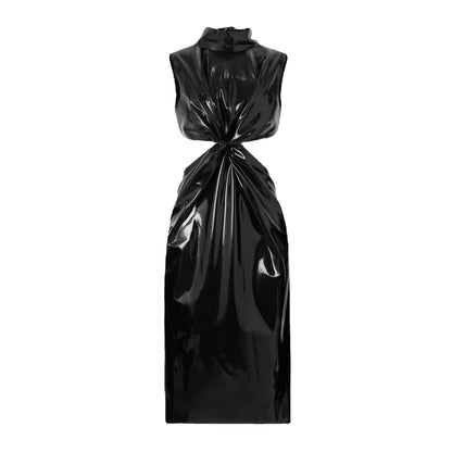 New Product Dress Stand-Up Collar Black Sexy Revealing Backpack Hip Mid-Skirt Ladies