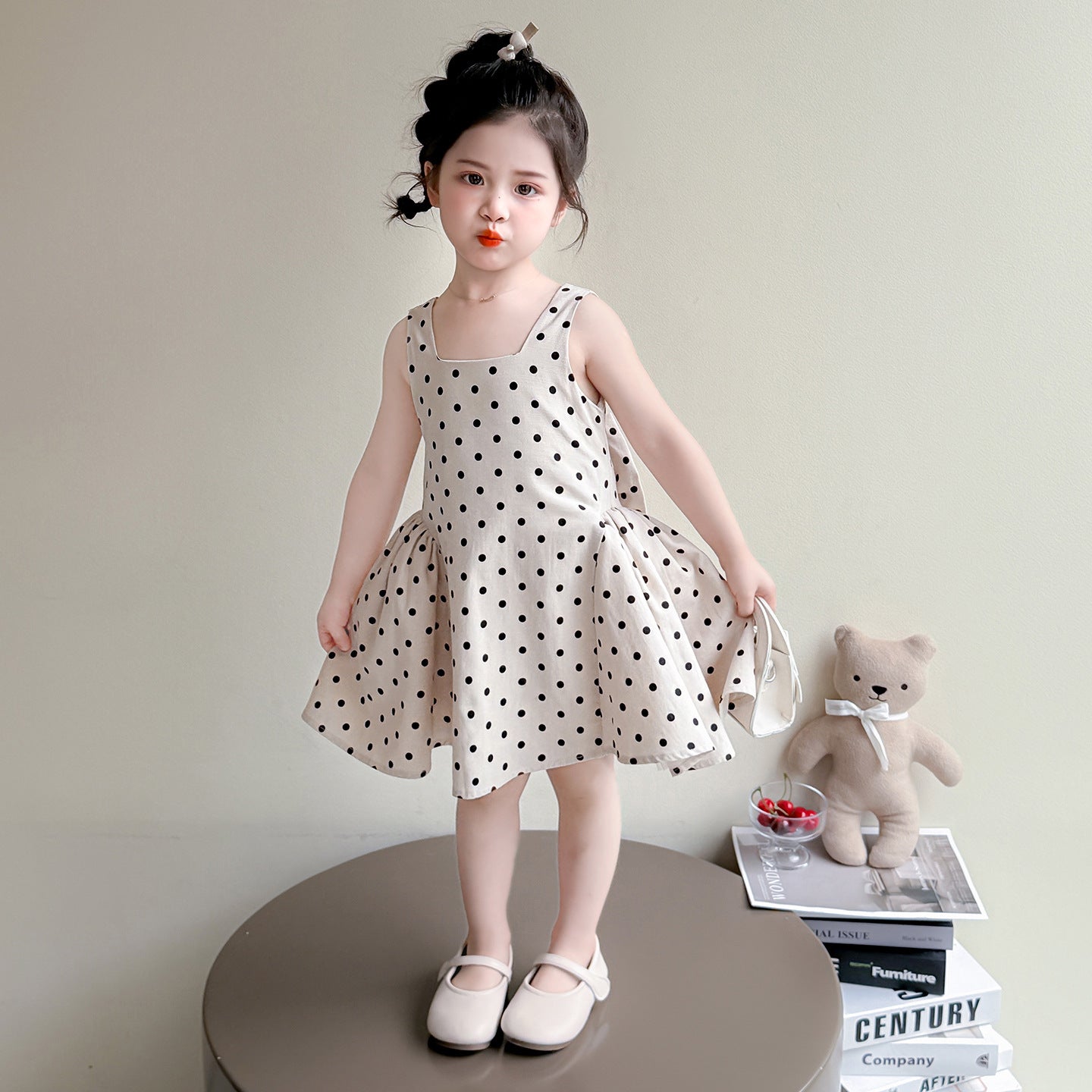 Dot Bow Dress for Girls Summer Cotton Dress Kids Casual Dress