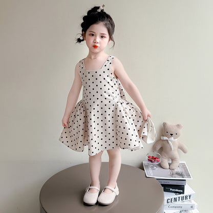 Dot Bow Dress for Girls Summer Cotton Dress Kids Casual Dress