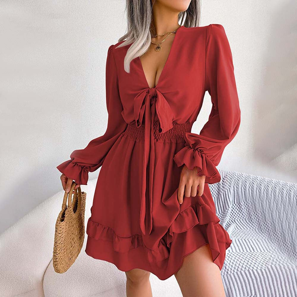 European and American ladies elegant style dress autumn and winter sweet short skirt for women