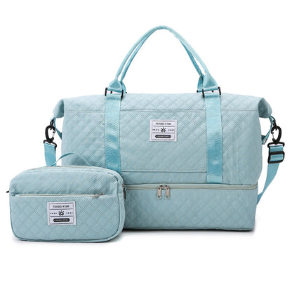 Checkered Dry-Wet Separation Sports Tote Bag Yoga Fitness Bag Large Capacity Shoe Compartment Travel Bag