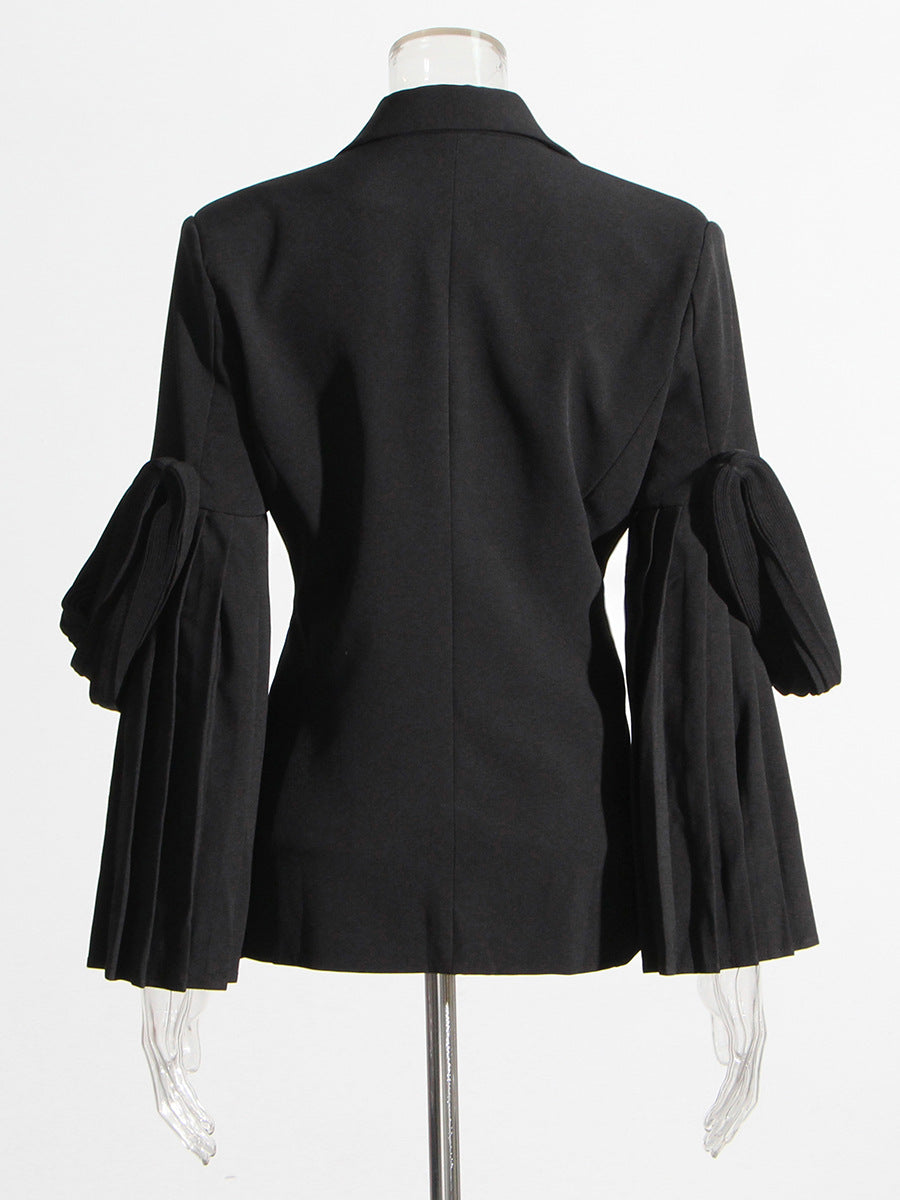 Fashion Women Blazer Notched Collar Long Sleeve Pleated Patchwork Single Breasted Waist Suit Jackets Summer