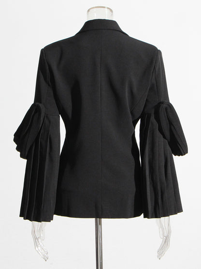 Fashion Women Blazer Notched Collar Long Sleeve Pleated Patchwork Single Breasted Waist Suit Jackets Summer