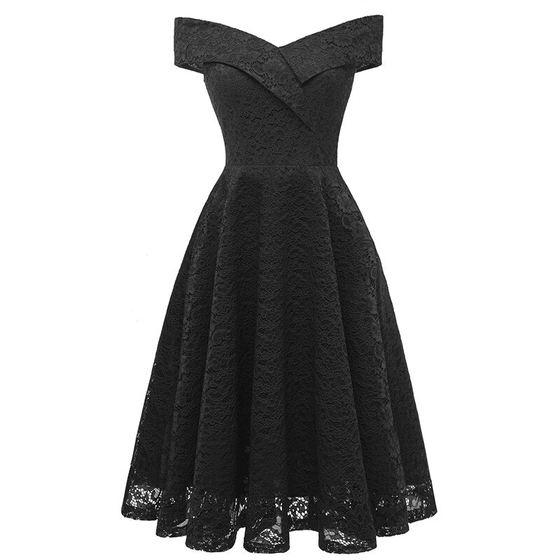 New Vintage Lace Evening Party Dress Women Slash Neck Sleeveless Midi Dress Ladies Elegant Pink Dresses