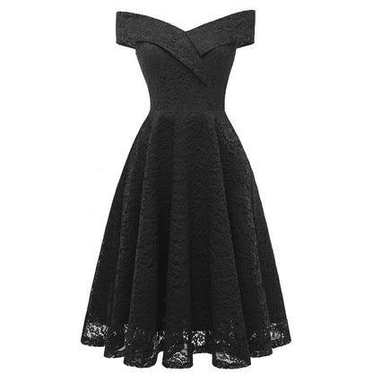 New Vintage Lace Evening Party Dress Women Slash Neck Sleeveless Midi Dress Ladies Elegant Pink Dresses
