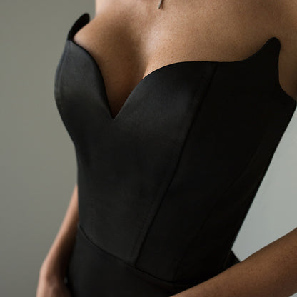 Fish Bone Tube Top Dress New Solid Color Temperament Sexy Ladies Slim Fit Dress