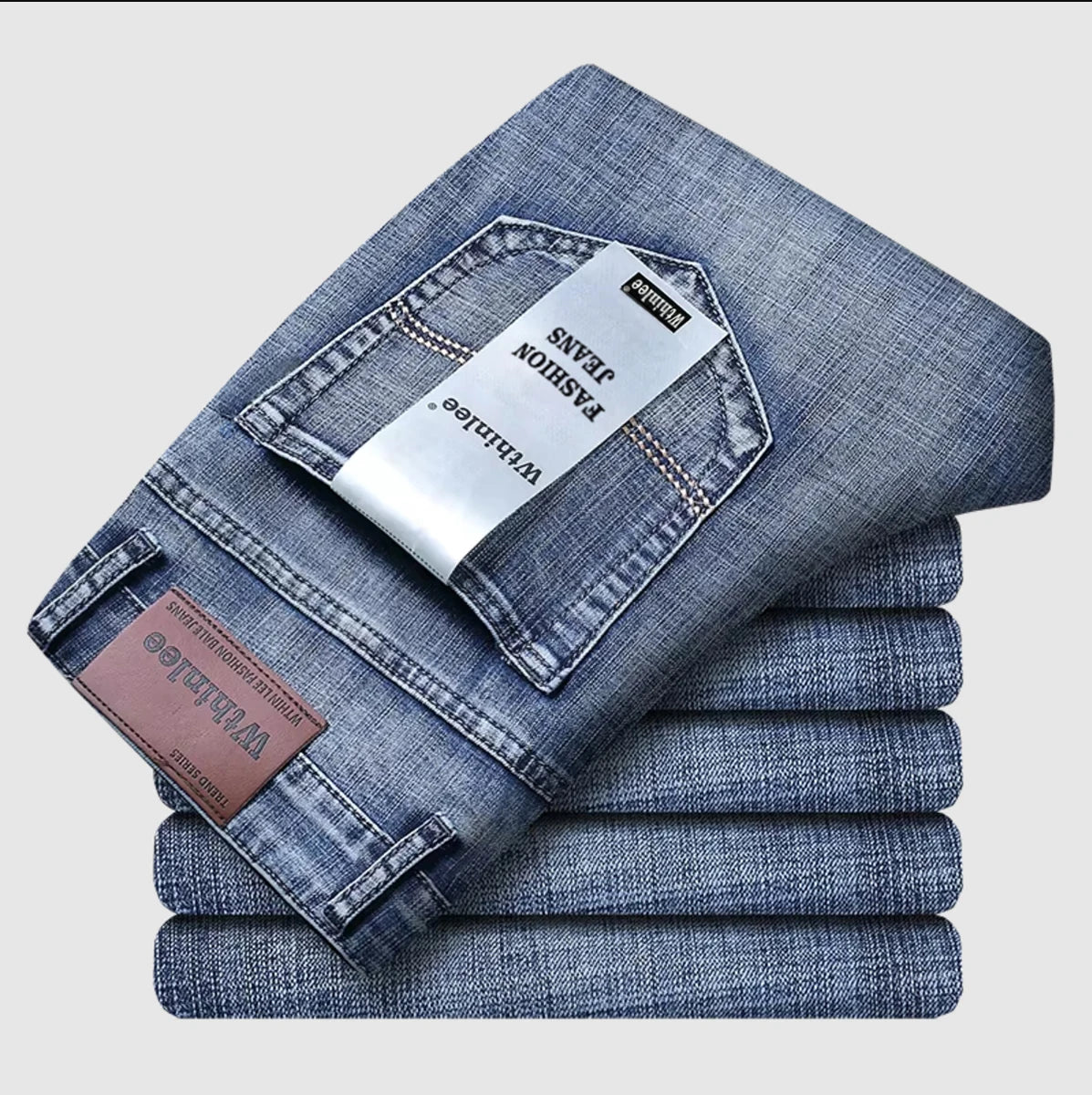 Wthinlee Men's Jeans Casual Straight Stretch Fashion Classic Blue Black Work Denim Pant Trousers Male  Clothing