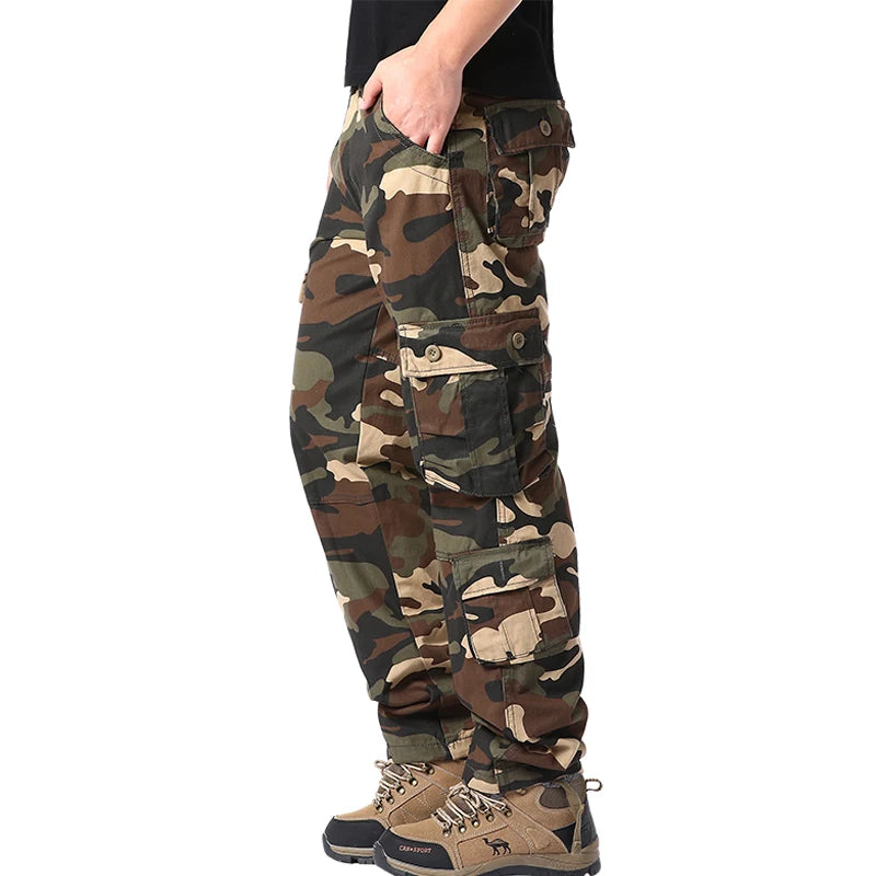 Men's Tactical Camouflage Overalls High-Quality Cotton Multi-Pocket Trousers Sports Training Casual Work Pants