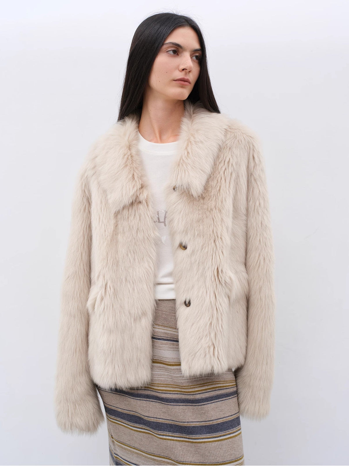 "Dream Walk" long lapel Toscana wool sheepskin short fur coat for