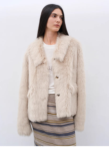 "Dream Walk" long lapel Toscana wool sheepskin short fur coat for