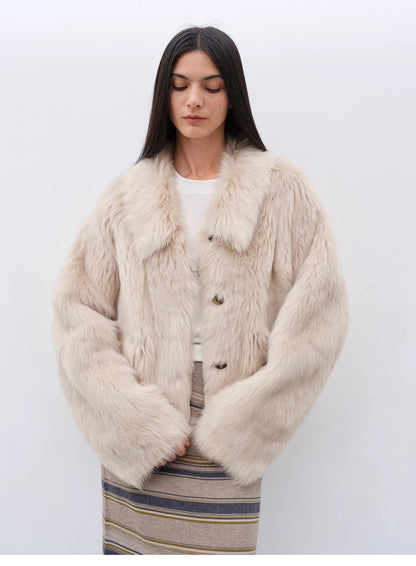 "Dream Walk" long lapel Toscana wool sheepskin short fur coat for