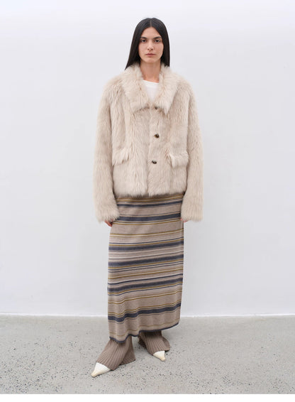 "Dream Walk" long lapel Toscana wool sheepskin short fur coat for