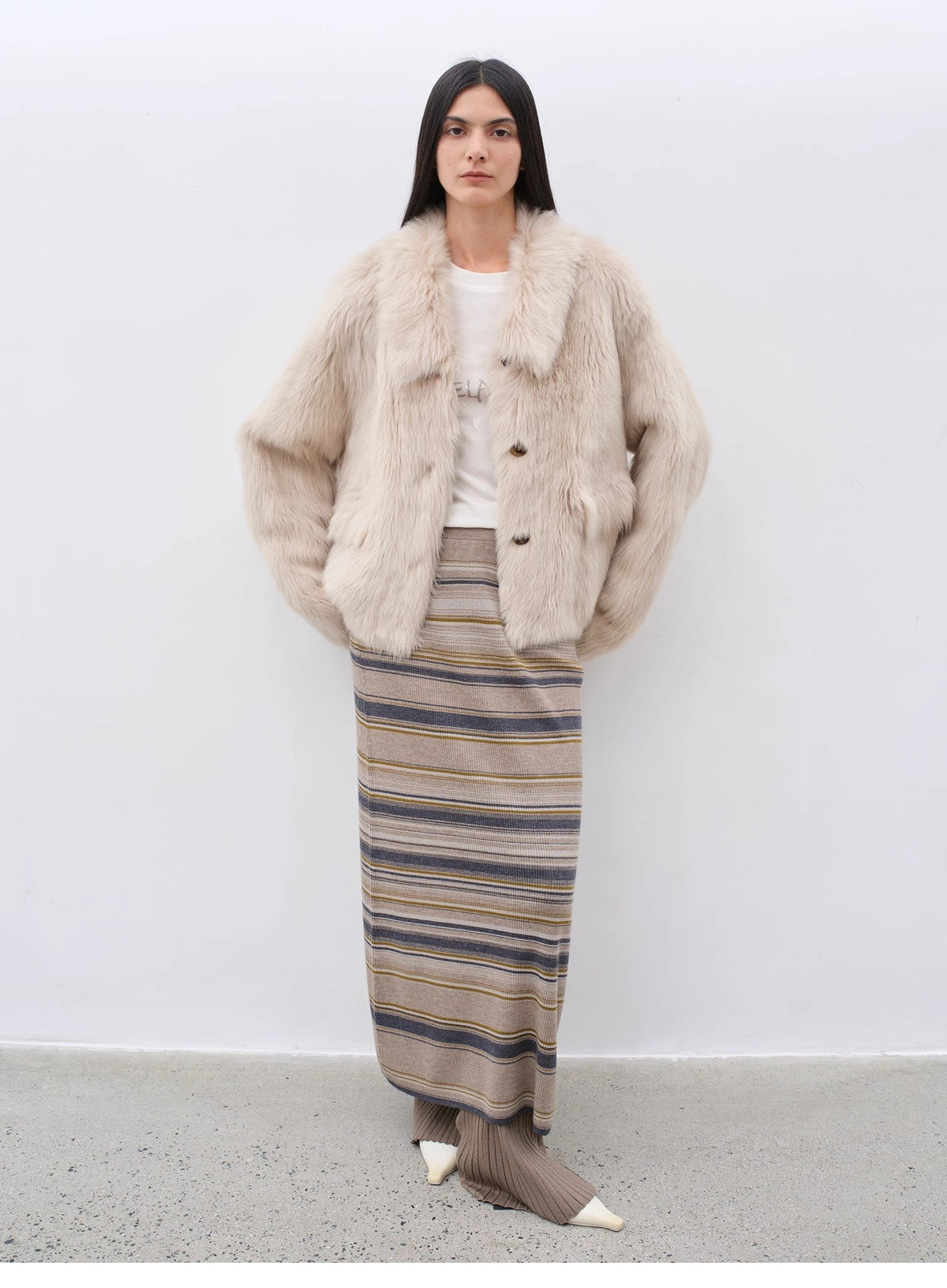 "Dream Walk" long lapel Toscana wool sheepskin short fur coat for