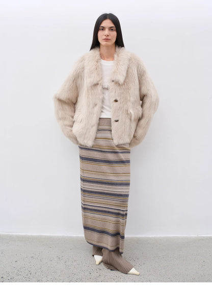 "Dream Walk" long lapel Toscana wool sheepskin short fur coat for