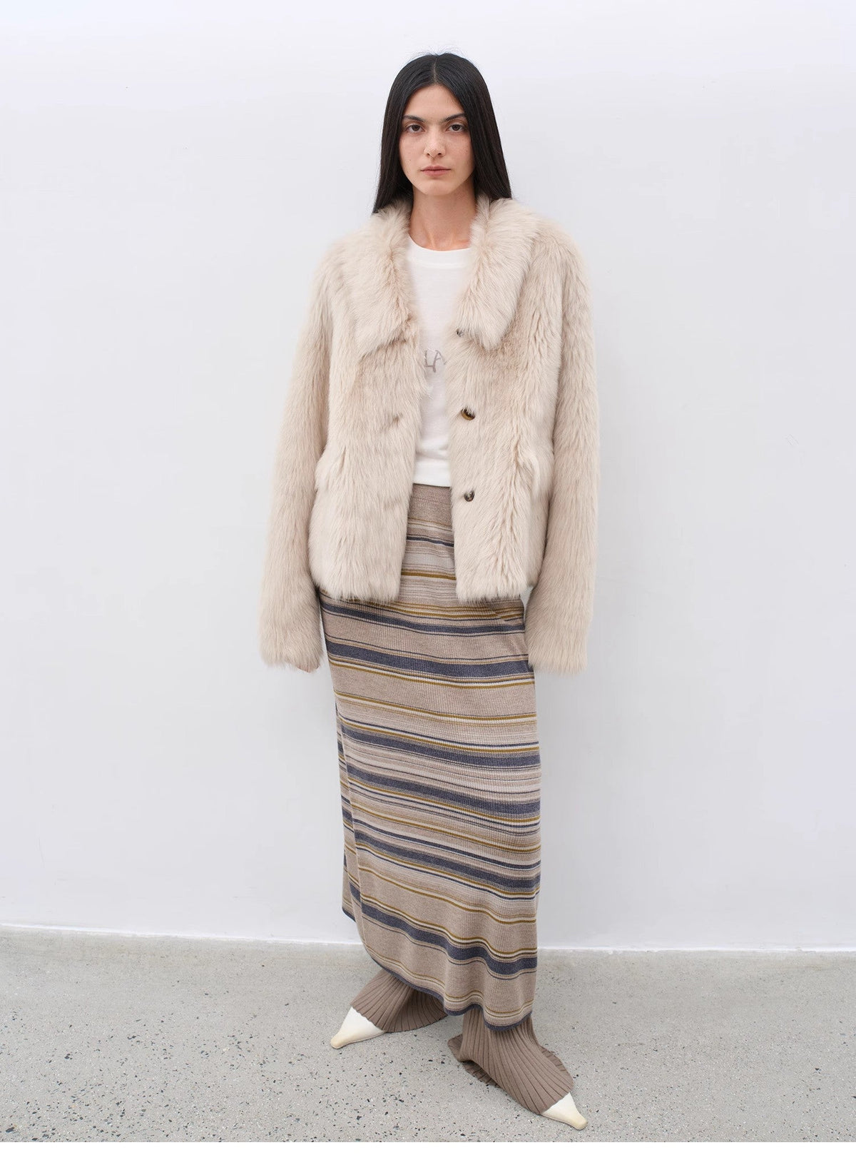 "Dream Walk" long lapel Toscana wool sheepskin short fur coat for