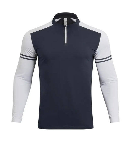 Custom DIY Long-sleeved Half-zipper T Shirt Men Elastic Training Gym Fitness Workout Sport Jersey Athletic Running Shirt Men