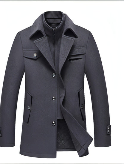 Collar Casual Wool Blends Trench Coats