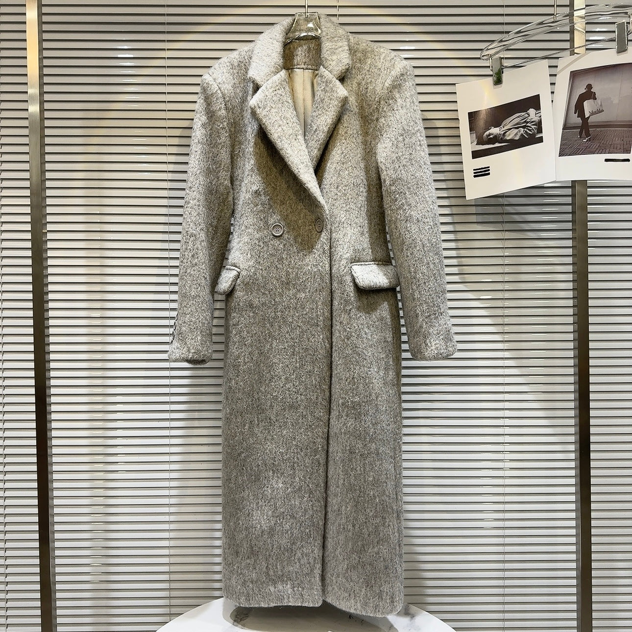 GetSpring Women Wool Coat  Autumn Winter Shoulder Padded Full Sleeve Ladies Woolen Jacket Fashion Loose Long Warm Overcoat