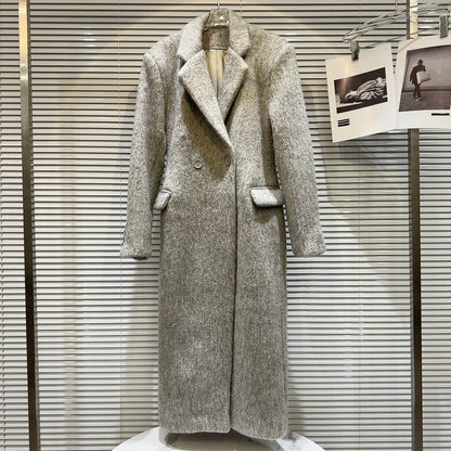 GetSpring Women Wool Coat  Autumn Winter Shoulder Padded Full Sleeve Ladies Woolen Jacket Fashion Loose Long Warm Overcoat