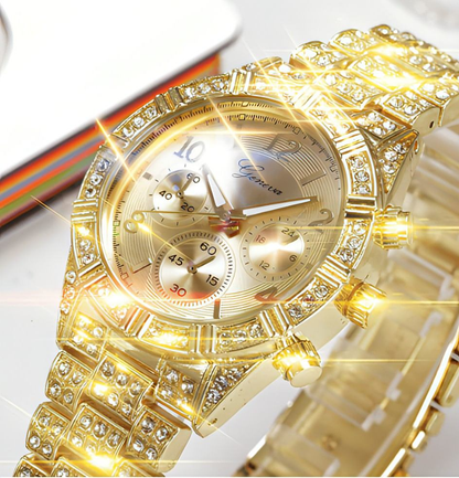 LunaGeneva™ – Rose Gold Crystal Iced-Out Quartz Watch Women