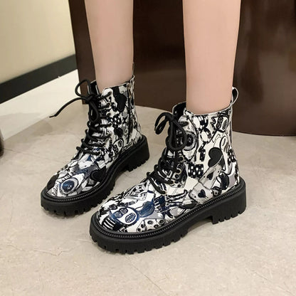 Graffiti Print Combat Boots : Colorful Street Art Design