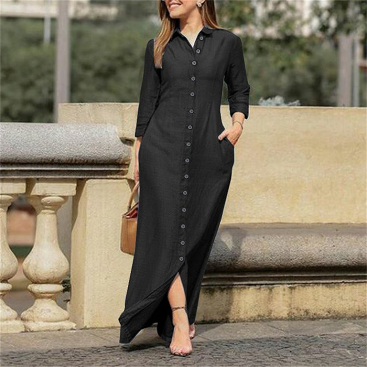 European And American Denim Dress New Shirt Collar Denim Button Dress For Ladies