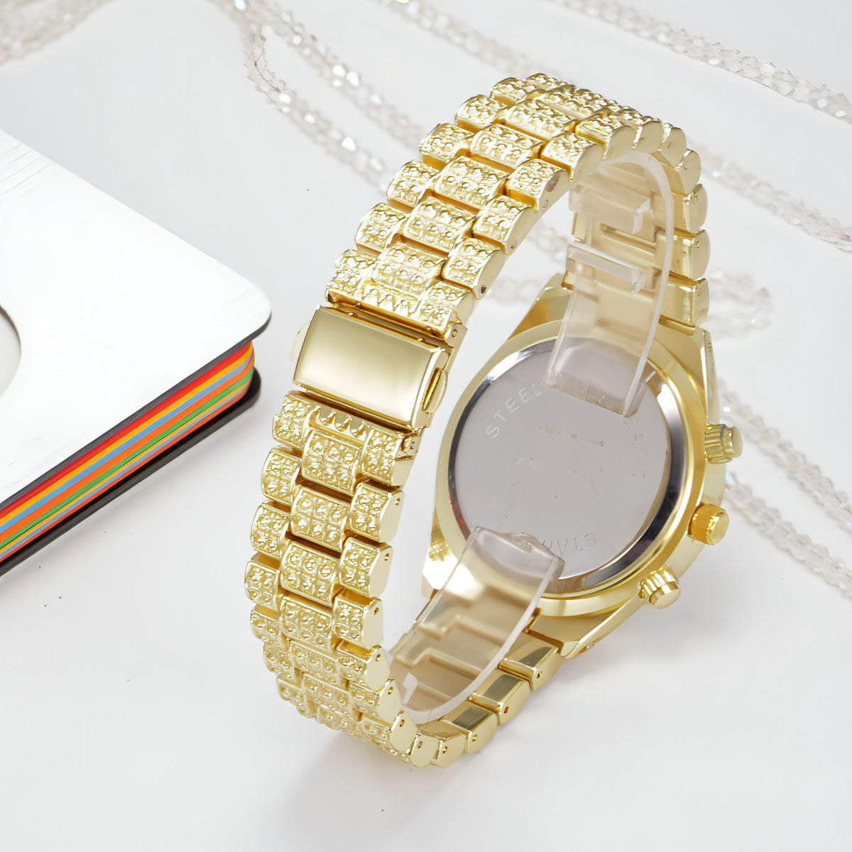 LunaGeneva™ – Rose Gold Crystal Iced-Out Quartz Watch Women