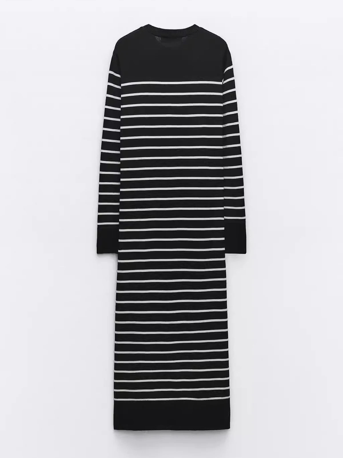Spring Autumn New Women Long Knitted Stripe Dress Round Neck Rib Trim Long Sleeved Slim Fit Dress Ladies Trendy Casual frock