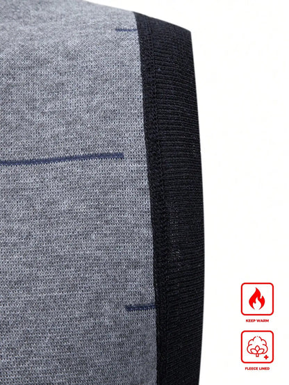 Men's V-Neck Thermal Lined Knit Vest for Business & Leisure, Warm Padded Sweater Vest with Stripe Pattern