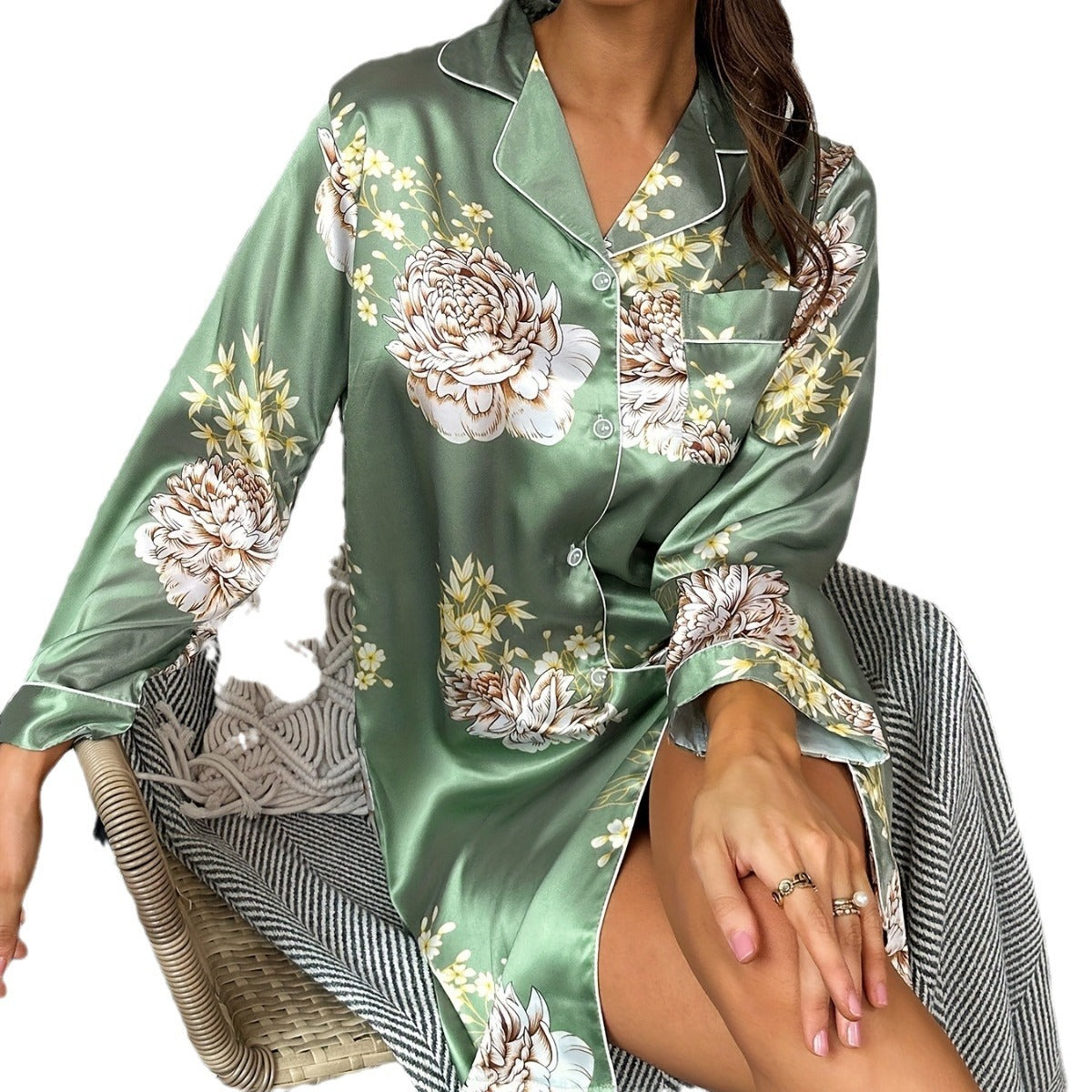 Ladies' Lightweight Summer Shirt Dress, Sleepwear, Home Clothing Versatile Wearable Outfit, Comfortable, Long Sleeve Option