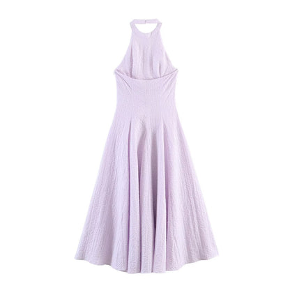Plaid hanging neck dress for summer